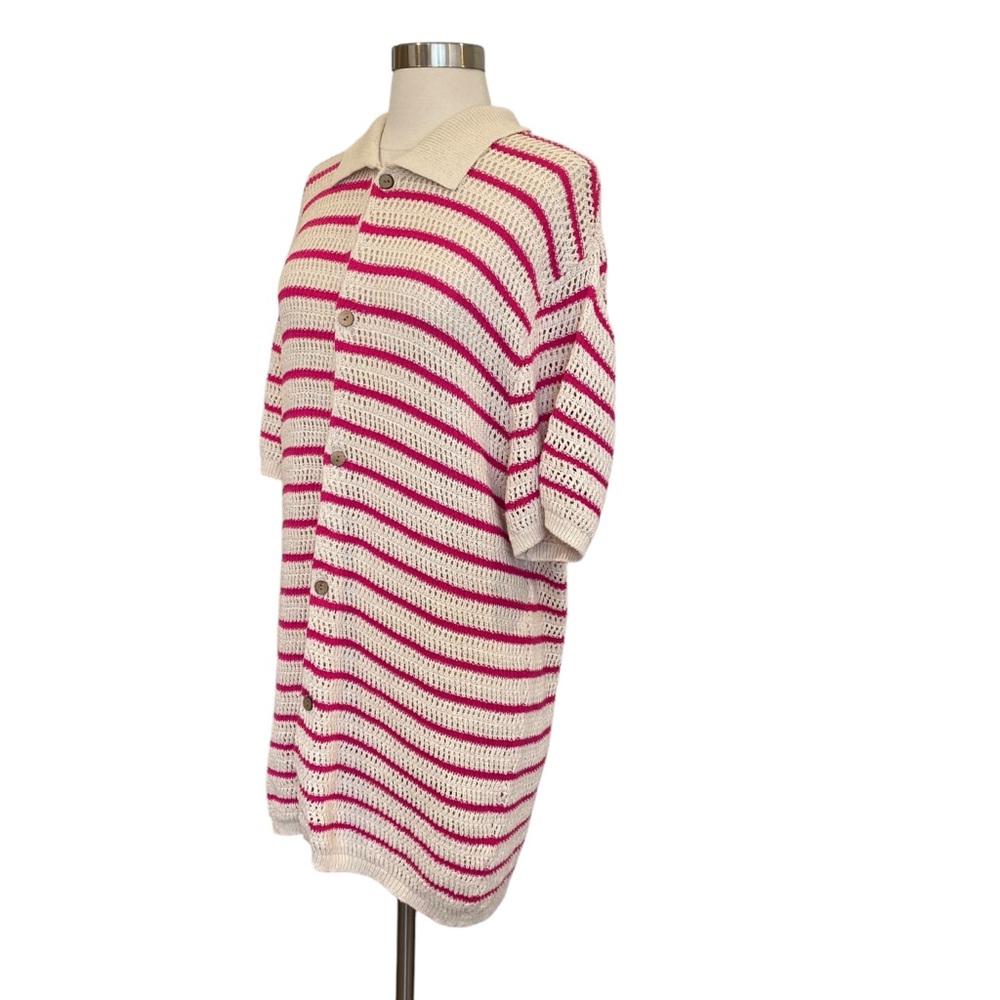 Zara Oversized Crochet Knit Cardigan With Stripes Size XL - Picture 3 of 8